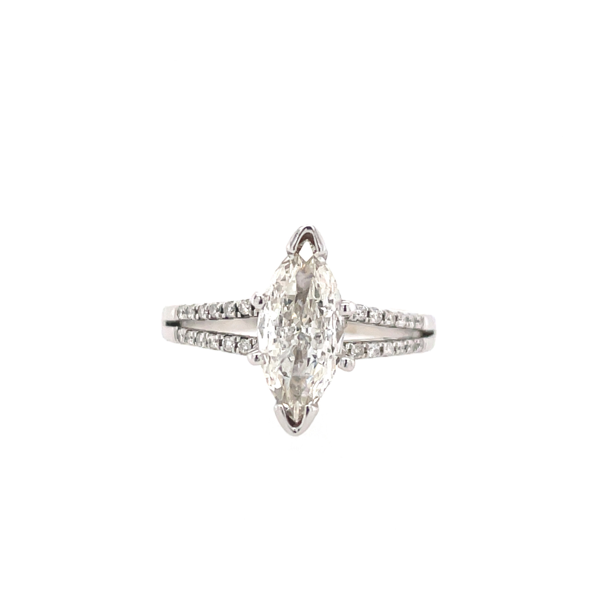 475643 14K WHITE GOLD H SI3 .75TCW MARQUIS CENTER WITH SPLIT ROW DIAMOND ENAGEMENT RING