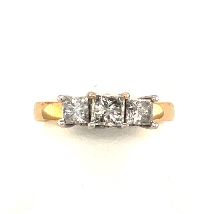 475704 14K 2 TONE GOLD 1.20TCW PRINCESS CUT DIAMOND PAST PRESENT FUTURE ENGAGEMENT RING