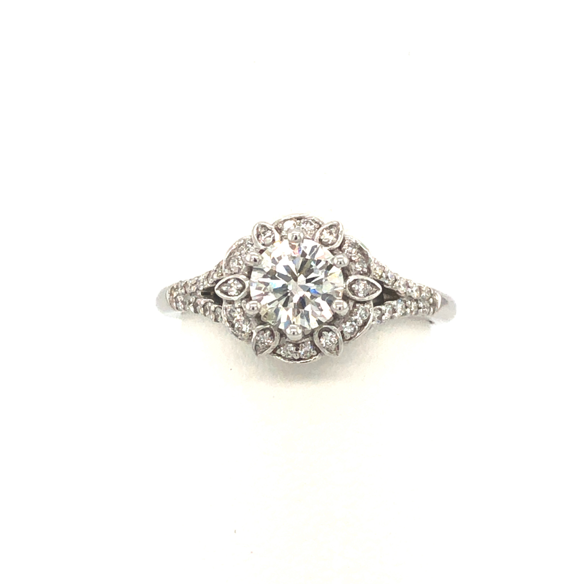 475453 14K WHITE GOLD .71TCW I SI2 .40TCW FLOWER HALO ENGAGEMENT RING