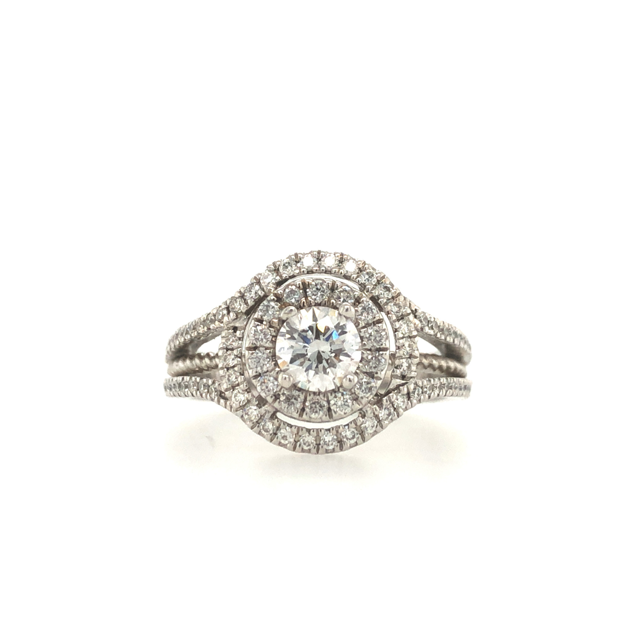 477545 14K WHITE GOLD .45CT H SI1 DOUBLE HALO.65TCW ENGAGEMENT RING