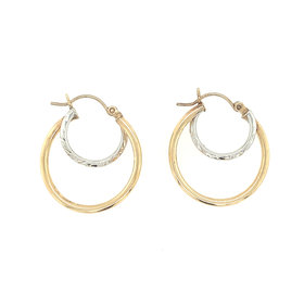 30094 14K 2 TONE DOUBLE HOOP WITH HIGH POLISH AND DIAMOND CUT HOOPS