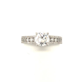 475317 14K WHITE GOLD .79TCW G VS2 ROUND CENTER DIAMOND MICRO PAVE CHANNEL SET ENGAGEMENT RING