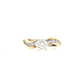 475338 14K YELLOW GOLD .50TCW ROUND CENTER CHANNEL SET BAGUETTE WAVE DESIGN ENGAGEMENT RING