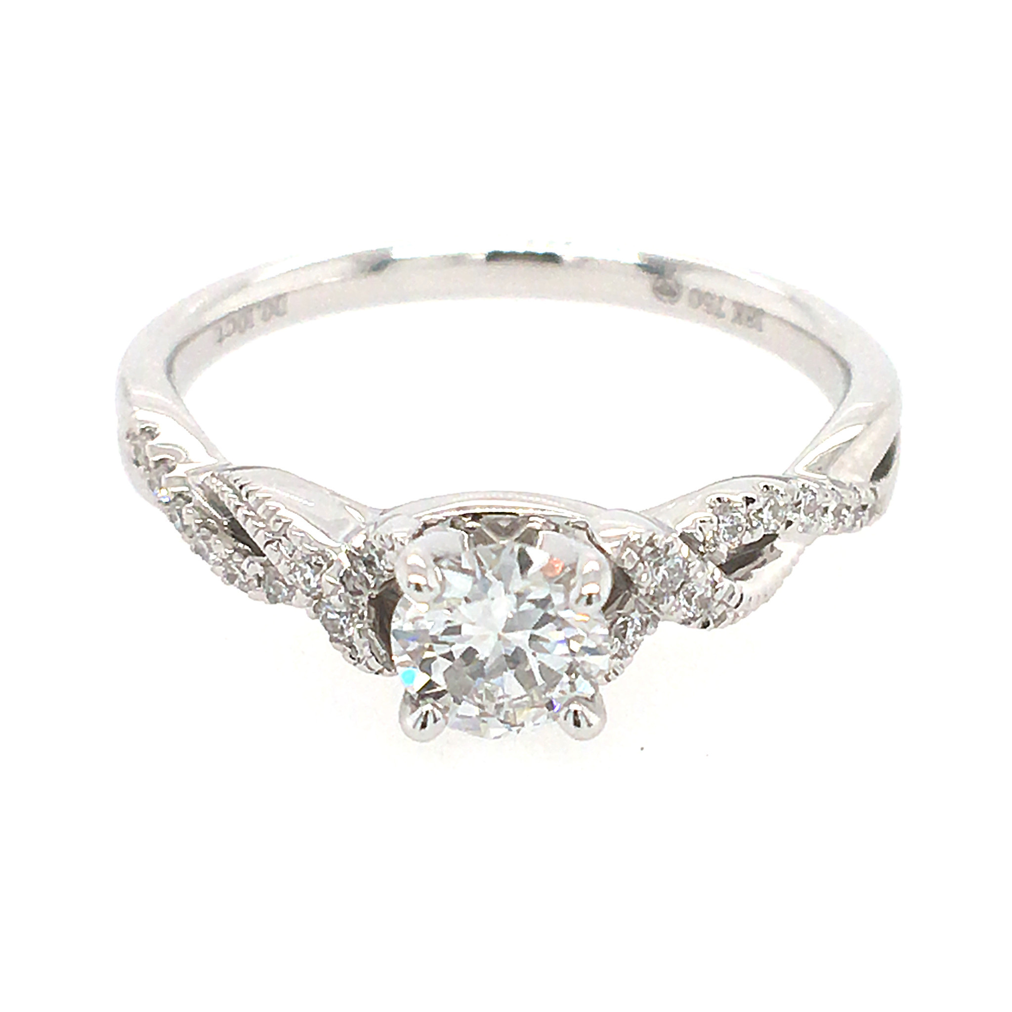 475035 18K WHITE GOLD .40CT H VS2 ROUND CENTER DIAMOND WITHE .10TCW INFINITY SHANK ENGAGEMENT RING