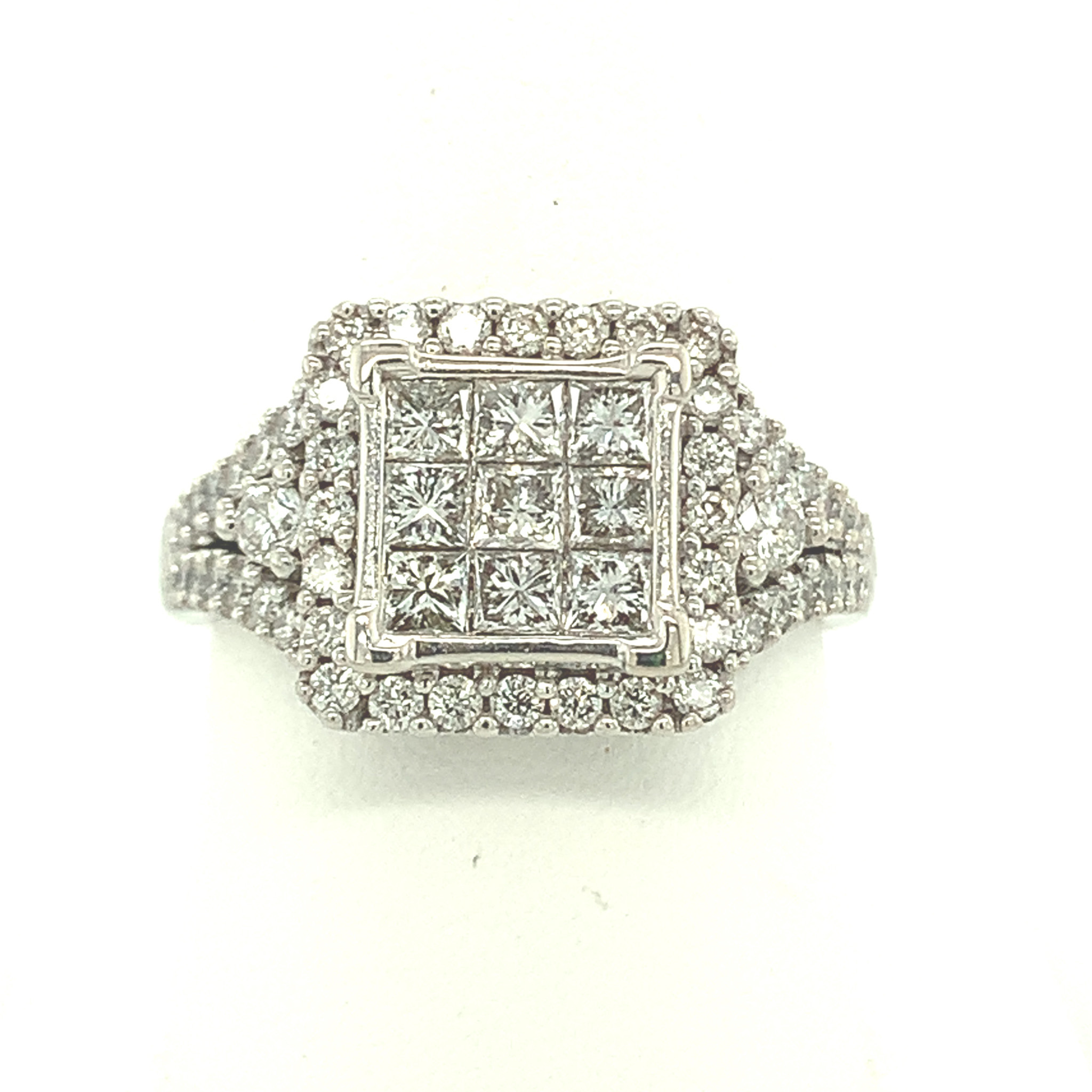 475041 14K WHITE GOLD 2 CT INVISIBLE HALO DIAMOND PRINCESS SHAPE WITH 2 MATCHING BANDS ENGAGEMENT RING
