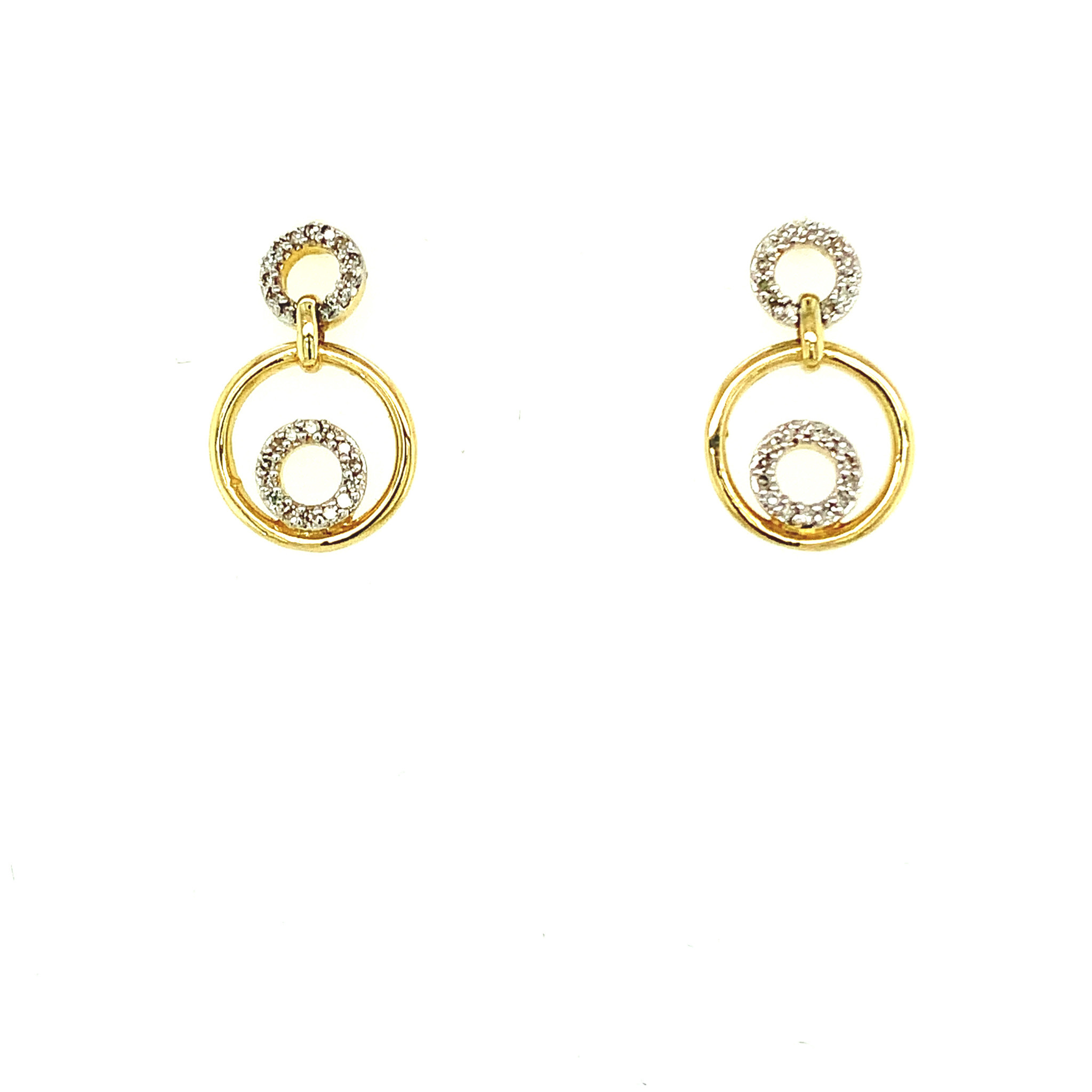 30007 14K 2 TONE DOUBLE CIRCLE WITH DIAMONDS HANGING EARRINGS