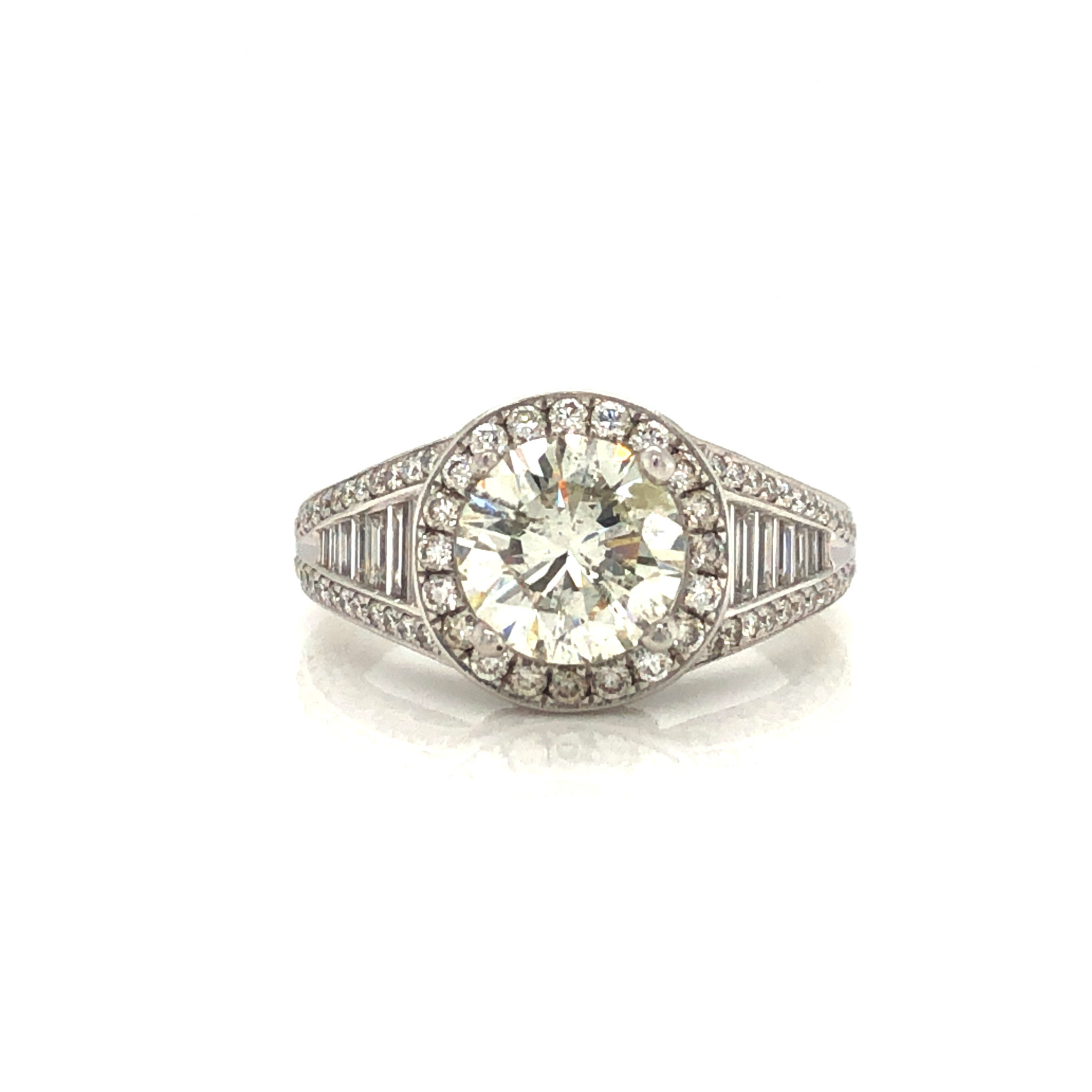 477683 14K WHITE GOLD 1.63CT K SI3 CENTER 1CT BAGUETTE ENGAGEMENT RING