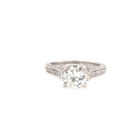 475013 18K WHITE GOLD 1.18CT K SI1 ROUND CENTER WITH PAVE DESIGN ENGAGEMENT RING