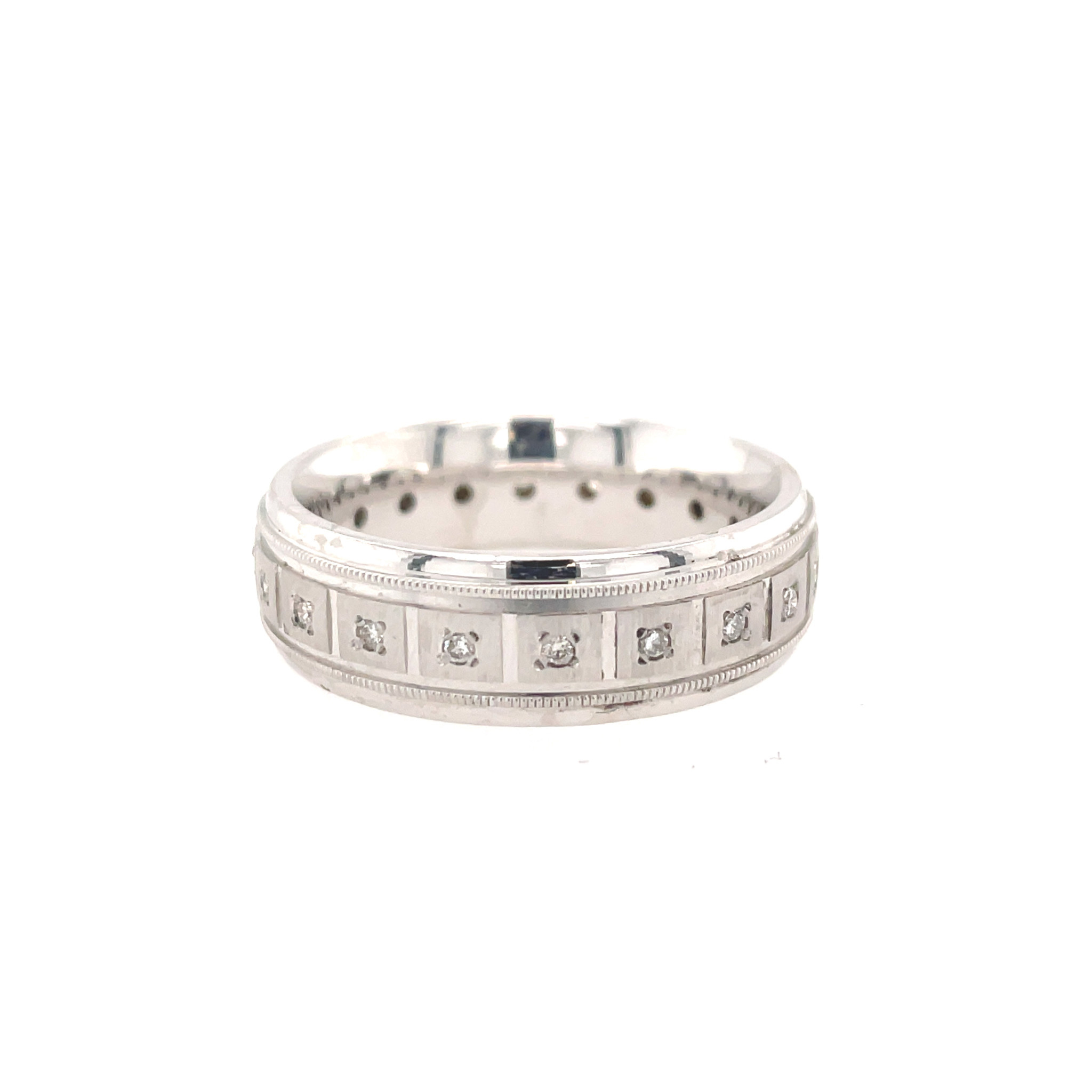 475186 14K WHITE GOLD .30TCW DIAMOND SQUARE DESIGN MILGRAIN EDGES ETERNITY WEDDING BAND