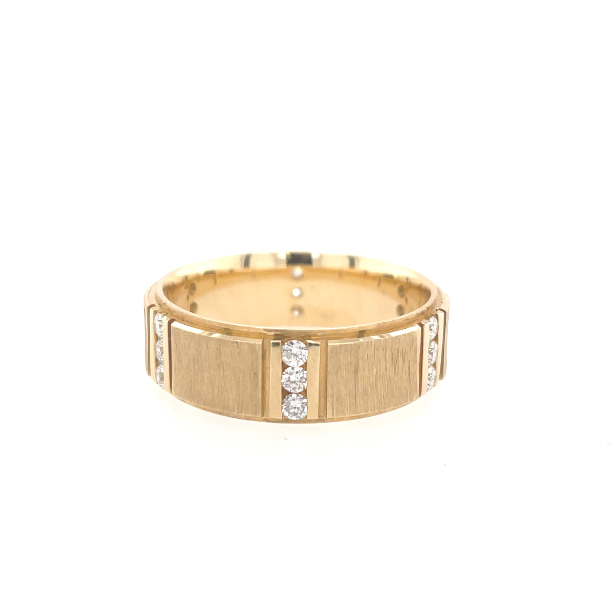 475695 14K YELLOW GOLD TRIO DIAMOND PATTERN SATIN FINISH WEDDING BAND