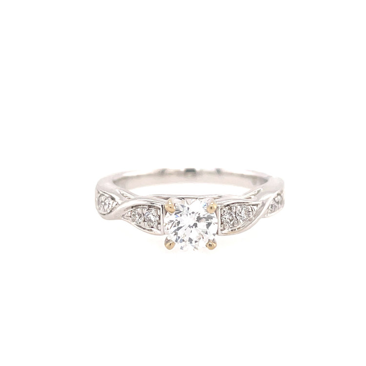 475552 18K WHITE GOLD .50TCW H SI1 ROUND DIAMOND CENTER AND SWIRL DESIGN ENGAGEMENT RING