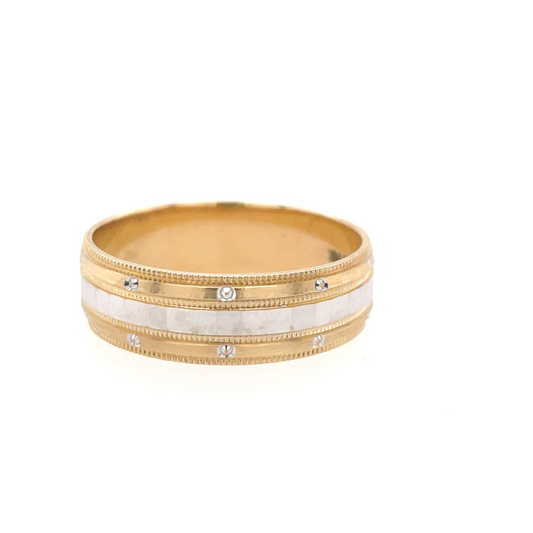 475738 14K TWO TONE MILGRAIN AND BEAD DESIGN WEDDING BAND SIZE 10