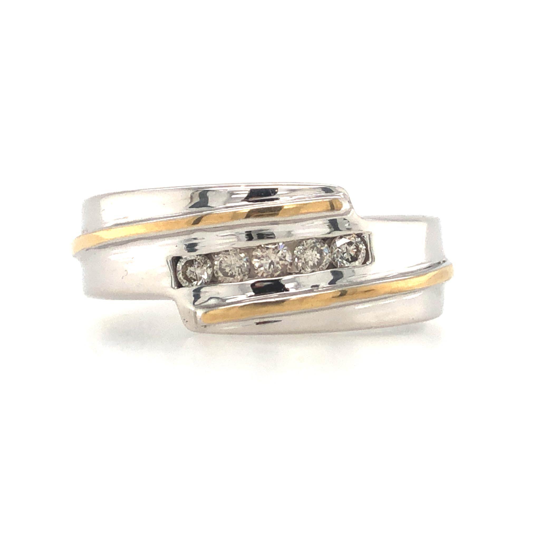 475179 14K 2 TONE CHANNEL SET DIAMOND .20TCW BYPASS DESIGN WEDDING BAND