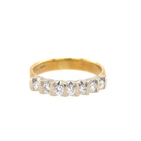475147 14K TWO-TONE .30TCW ROUND DIAMOND AND BAR PATTERN WEDDING BAND
