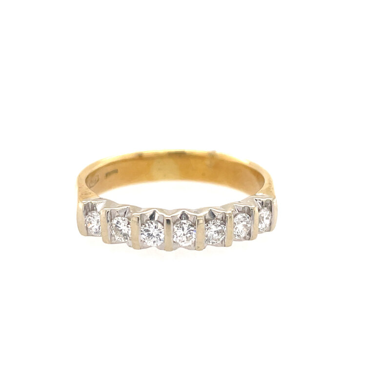 475147 18K TWO TONE .38TCW ROUND DIAMOND AND BAR PATTERN WEDDING BAND