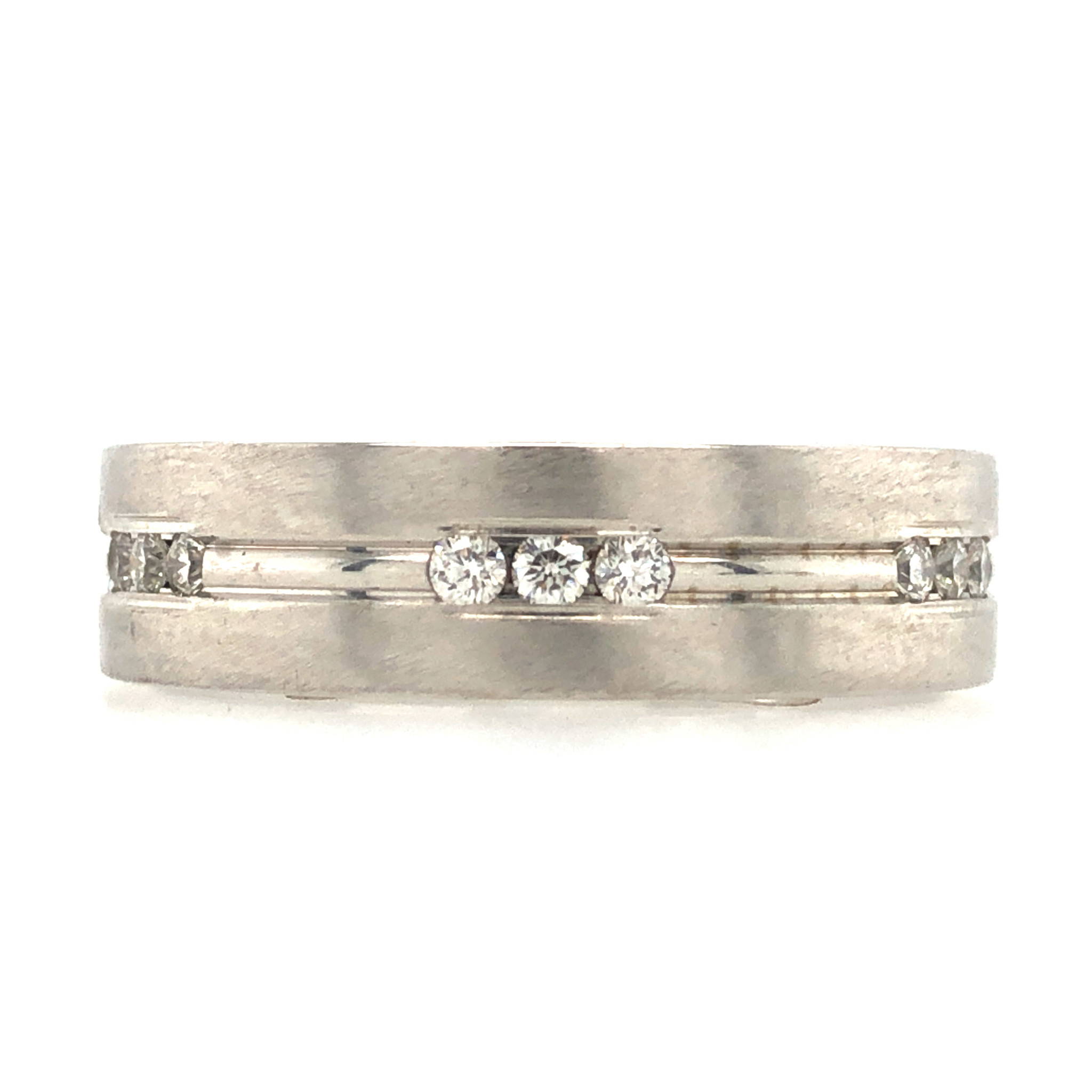 475178 14K WHITE GOLD 6MM BAND WITH 3 DIAMOND SECTIONS ETERNITY WEDDING BAND