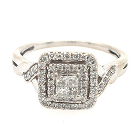 40036 14K WHITE GOLD .25TCW DIAMOND INVISIBLE SET PRINCESS CUT CENTER AND DOUBLE HALO RING