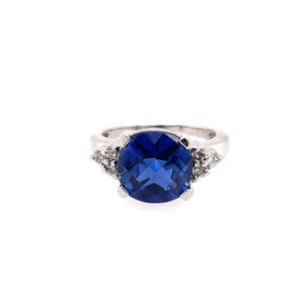 41148 10K WHITE GOLD CUBIC ZIRCONIA SAPPHIRE CENTER AND .17TCW DIA SIDE STONES RING