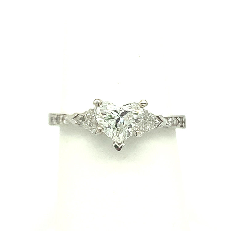 475081 14K WHITE GOLD HEART .80CT G SI2 AND .40TCW SET TRILLION ENGAGEMENT RING