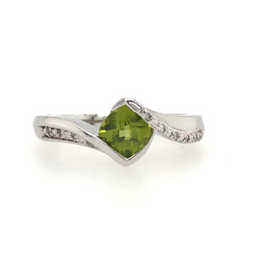 457604 WHITE GOLD CUSHION SHAPE PERIDOT DIAMOND TENSION STYLE RING