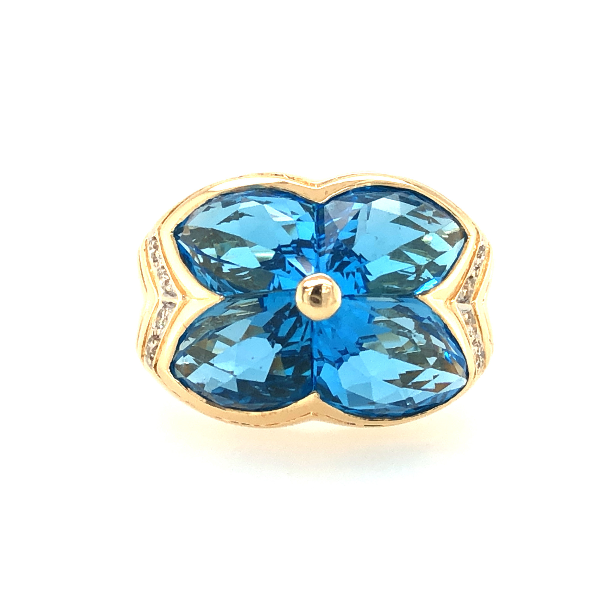 41022 14K YELLOW GOLD .08TCW DIAMOND PYRAMID SHAPE BLUE TOPAZ RING