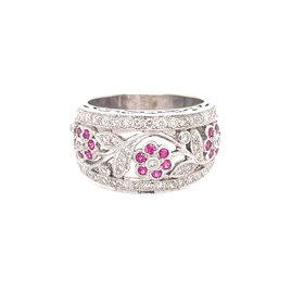 477977 18K WHITE GOLD .50TCW DIAMOND OPEN FLORAL AND MILIGRAIN DESIGN COCKTAIL RING