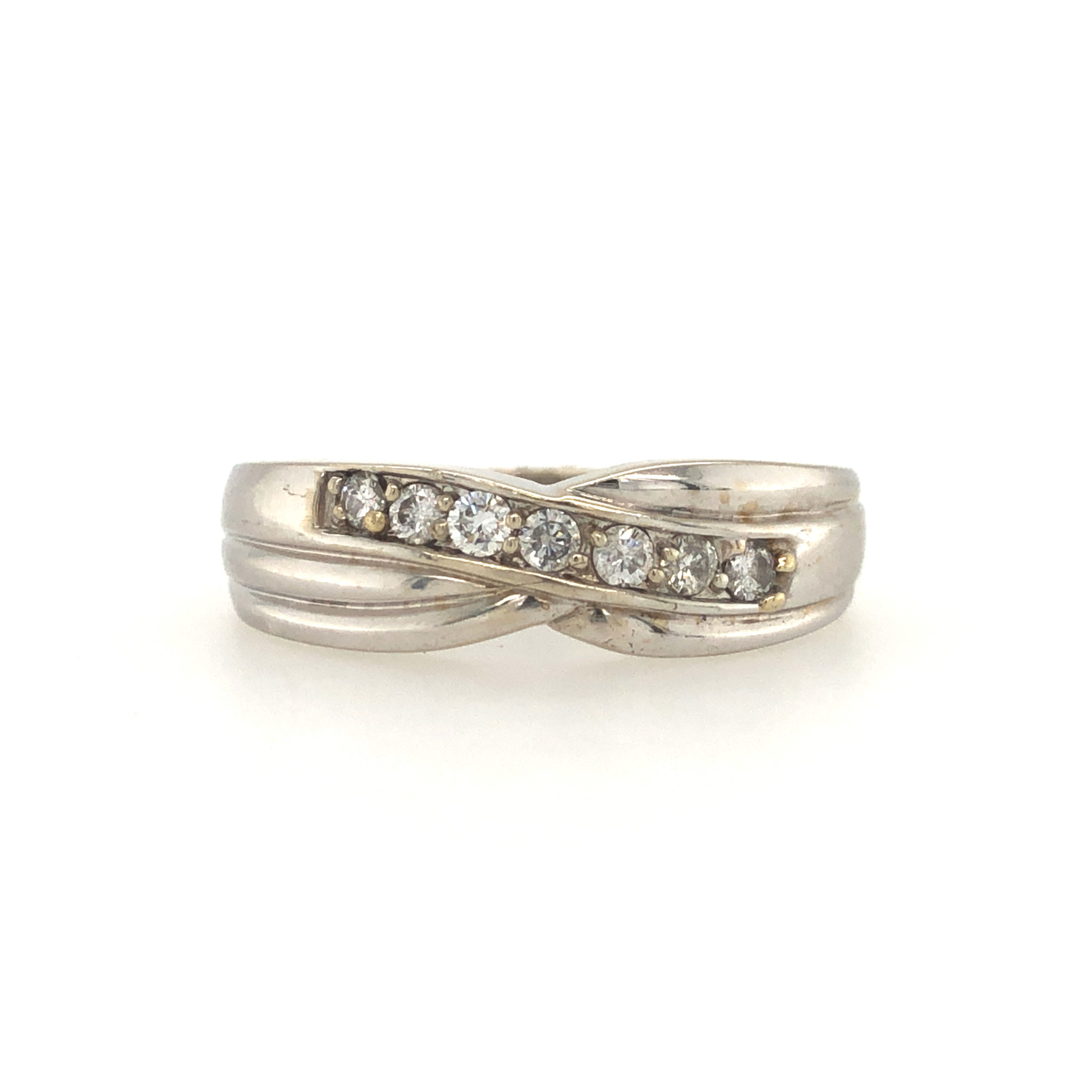 475448 14K WHITE GOLD .24TCW DIAMOND BEAD SET ROUND X DESIGN WEDDING BAND