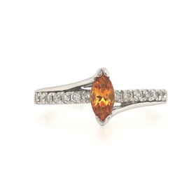 40038 14K WHITE GOLD .25TCW DIAMOND CITRINE CENTER RING