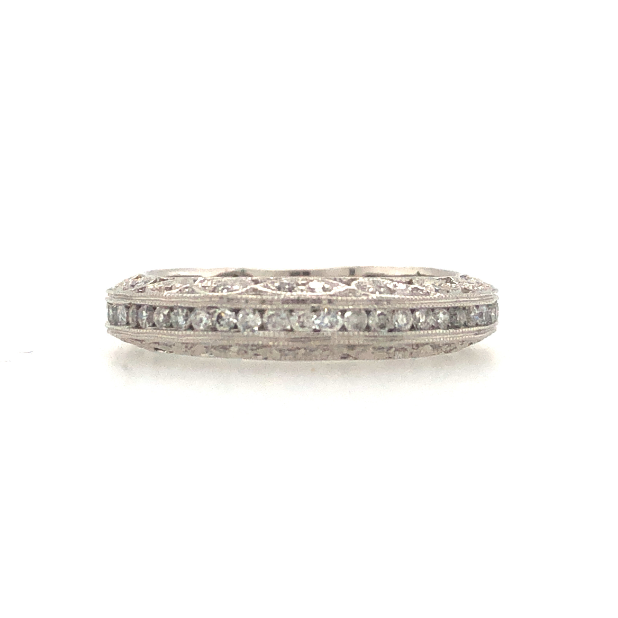 475301 14K WHITE GOLD .64TCW DIAMOND BEAD SET ANTIQUE DESIGN WEDDING BAND