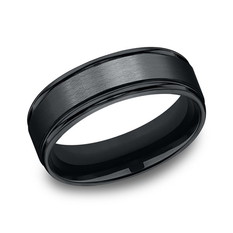 475026 TUNGSTEN 6MM BLACK SATIN FINISH EDGED MENS WEDDING BAND