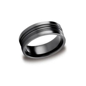 475387 BENCHMARK BLACK TITANIUM HIGH POLISH AND SATIN FINISH STRIPED MENS WEDDING BAND