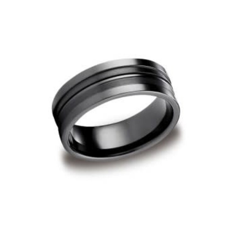 475387 BENCHMARK BLACK TITANIUM HIGH POLISH AND SATIN FINISH STRIPED MENS WEDDING BAND