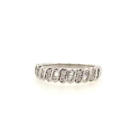 475019 10K WHITE GOLD .13TCW ROUND AND BAGUETTE DIAMOND S WAVE DESIGN BAND