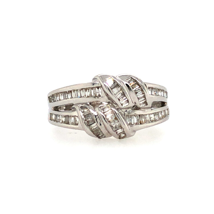 40946 14K WHITE GOLD .60TCW BAGUETTE DIAMOND SPLIT SHANK WRAP RING