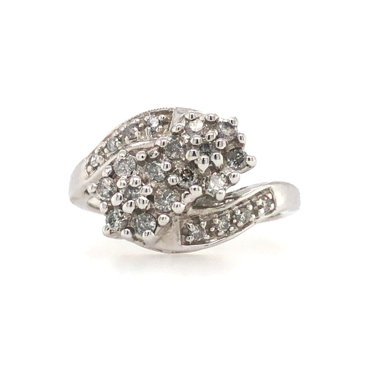 40947 14K WHITE GOLD .30TCW DIAMON DOUBLE FLOWER RING