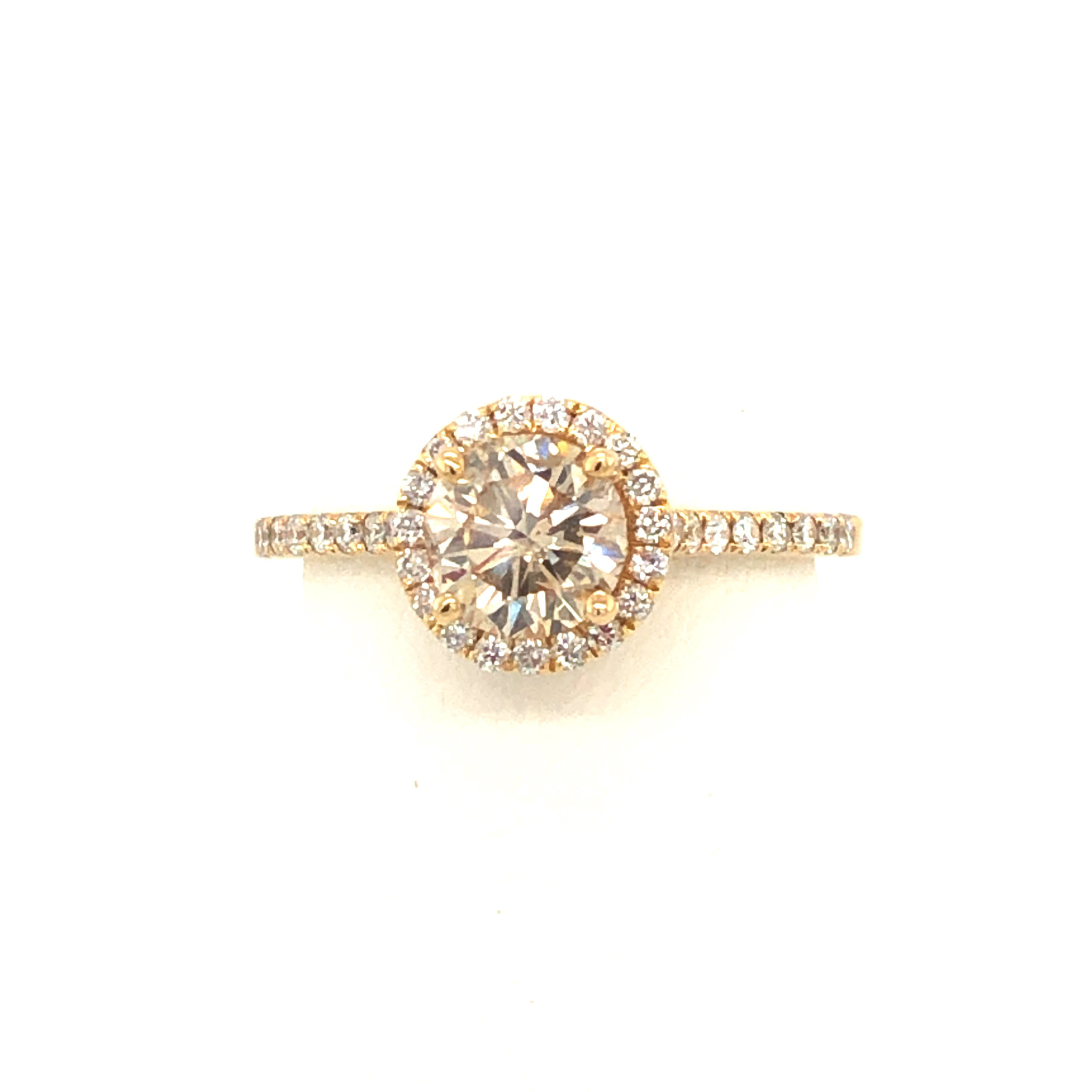 475044 14K YELLOW GOLD 1.04 CT ROUND DIAMOND .25TCW HALO ENGAGEMENT RING