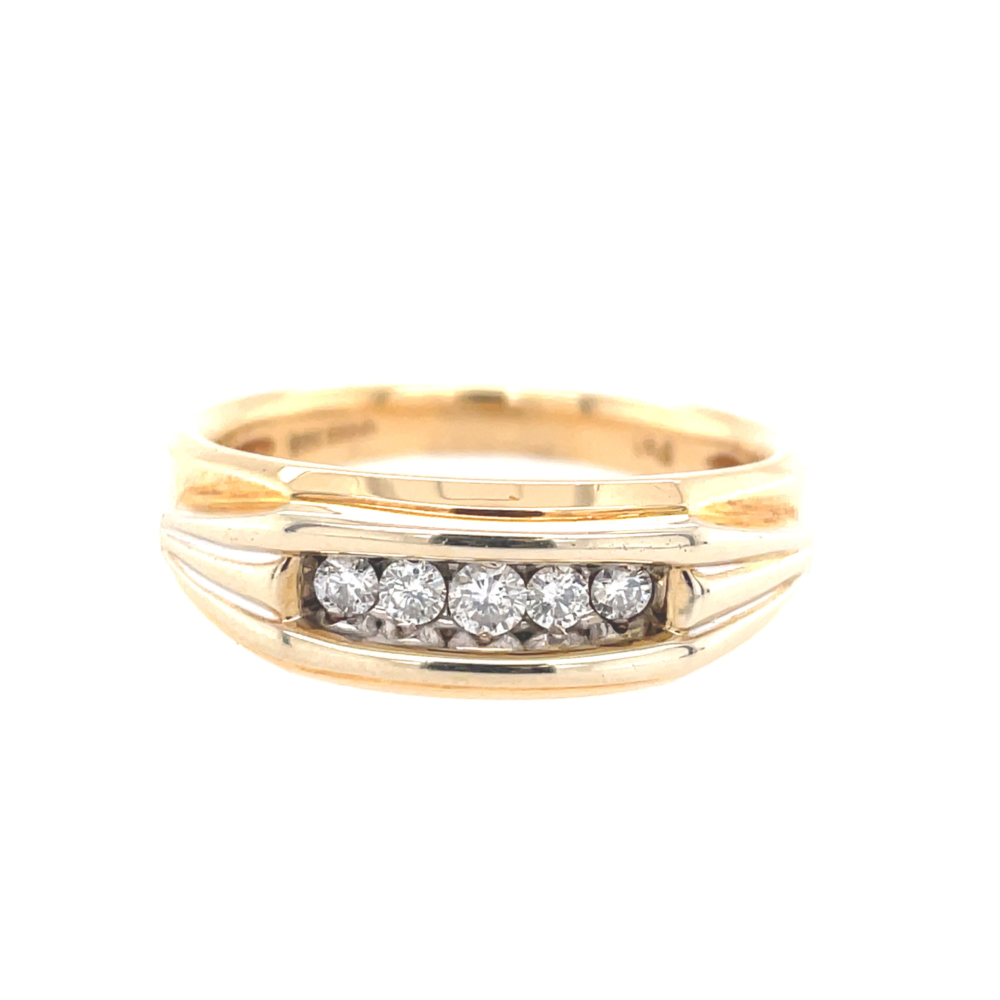 475369 14K YELLOW GOLD .50TCW DIAMOND CHANNEL SET GROOVED DESIGN WEDDING BAND