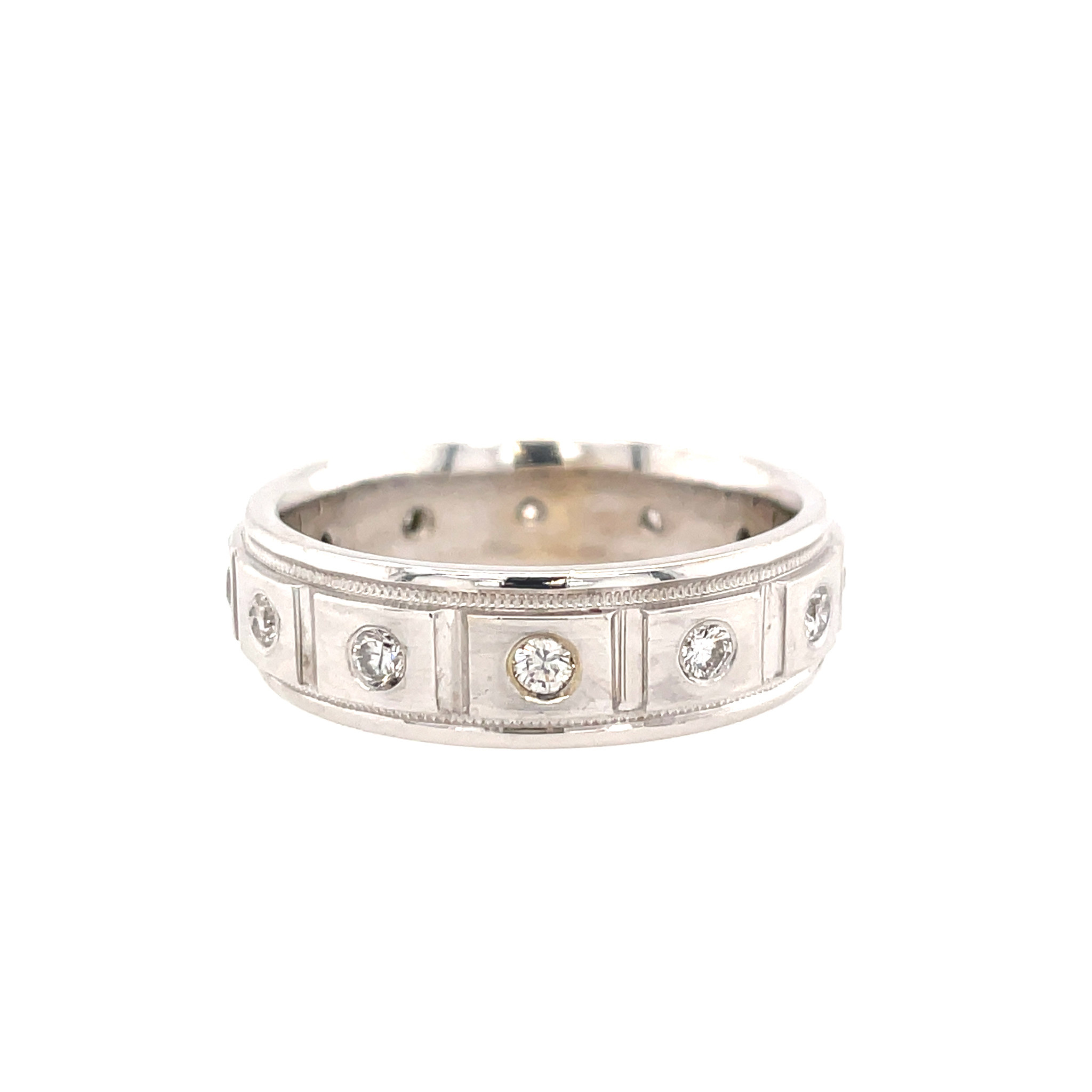 47518014K WHITE GOLD.60TCW DIAMOND MILGRAIN SQUARE BOX DESIGN ETERNITY WEDDING BAND