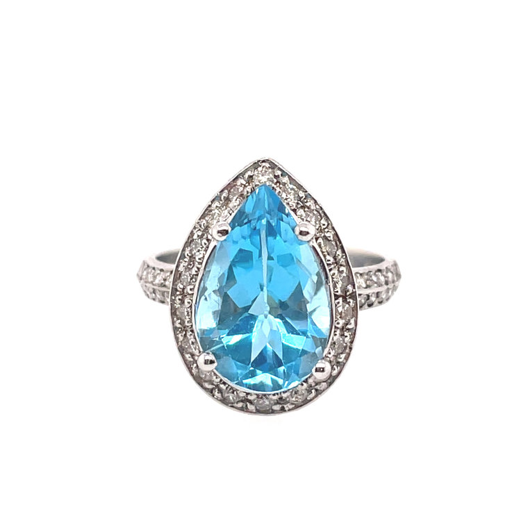 40789 14K WHITE GOLD PEAR SHAPE ONYX DIAMOND HALO RING