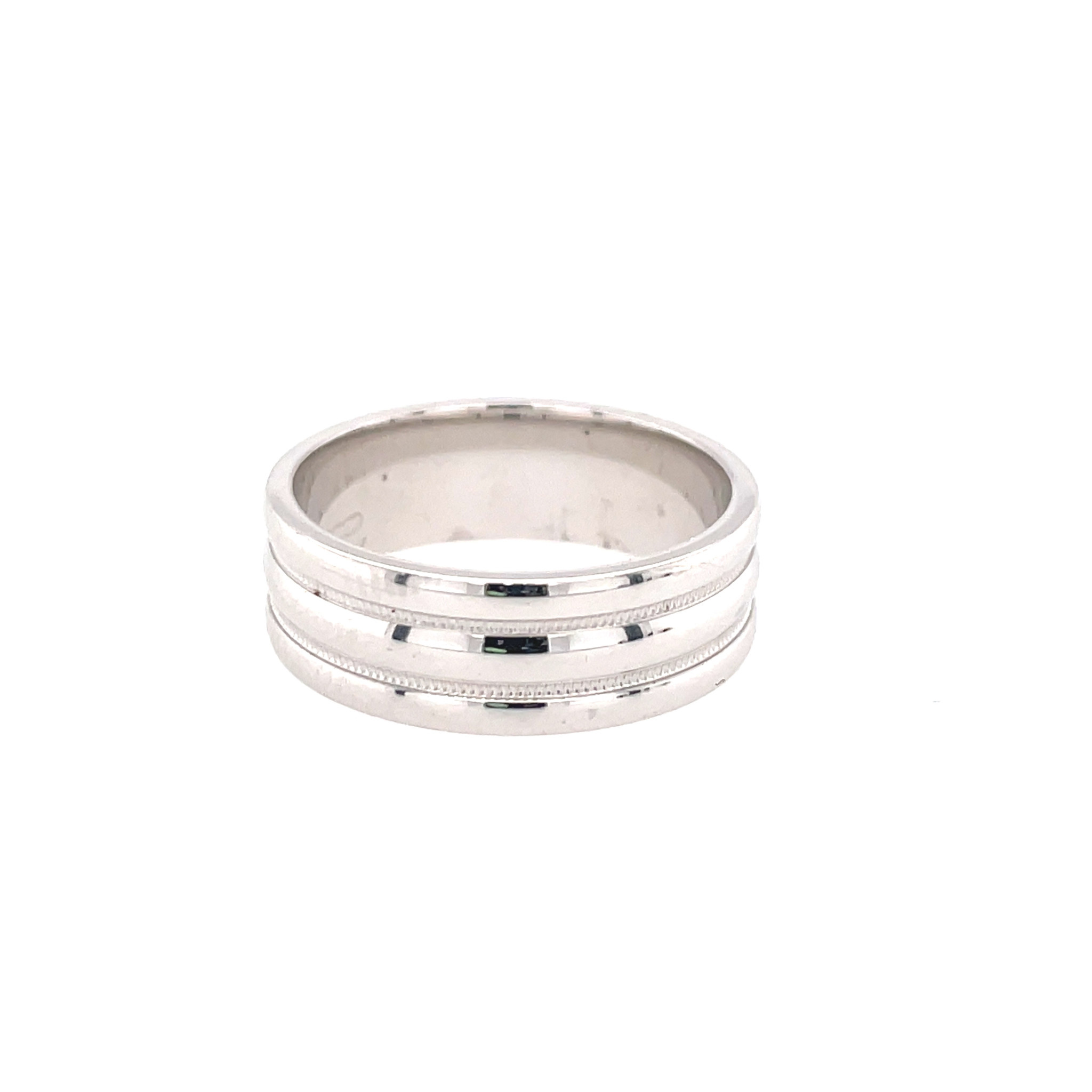 475328 14K WHITE GOLD 2 ROW MILGRAIN HIGH POLISH DESIGN WEDDING BAND
