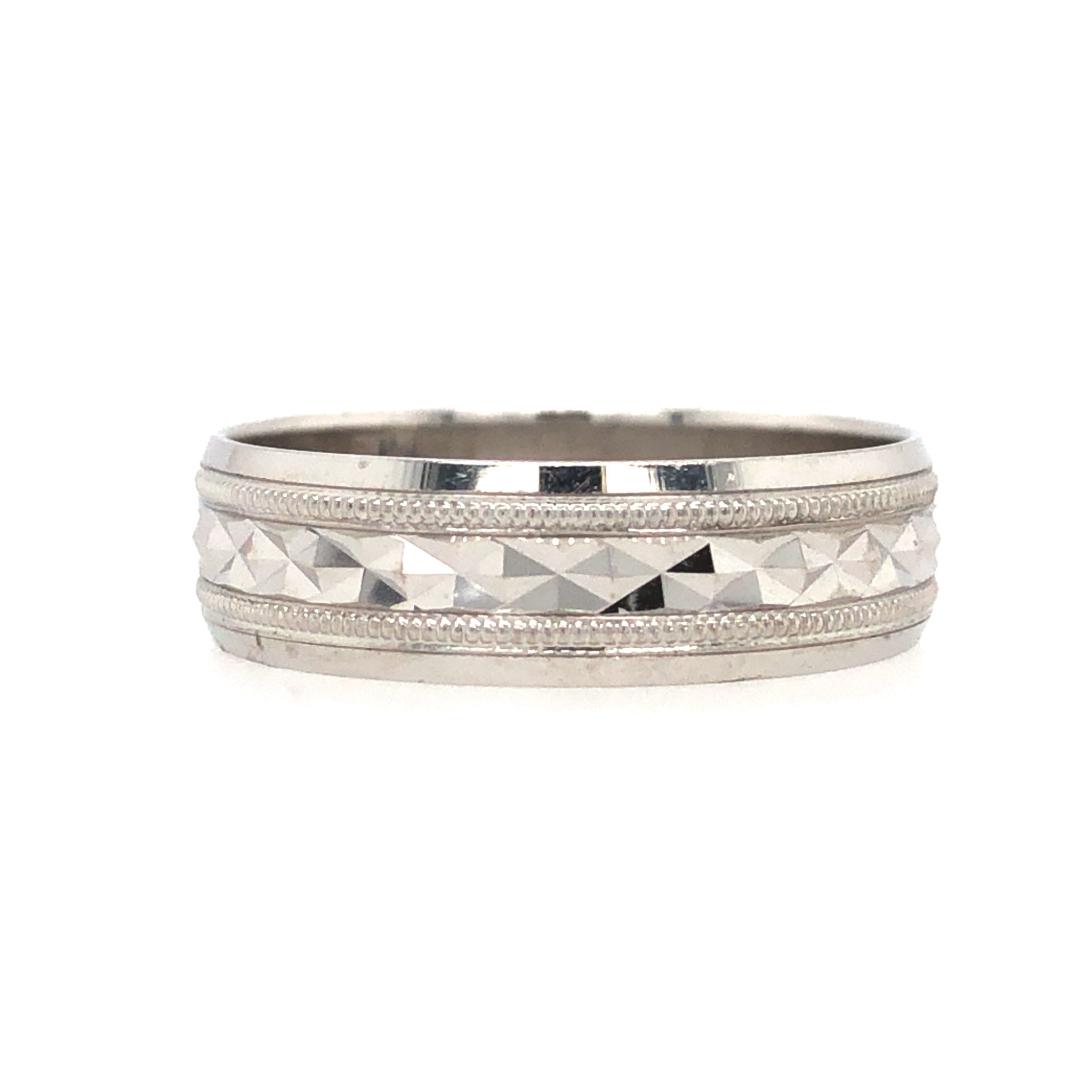 475553 14K WHITE GOLD DIAMOND CUT CENTER 6MM SIZE 10 WEDDING BAND