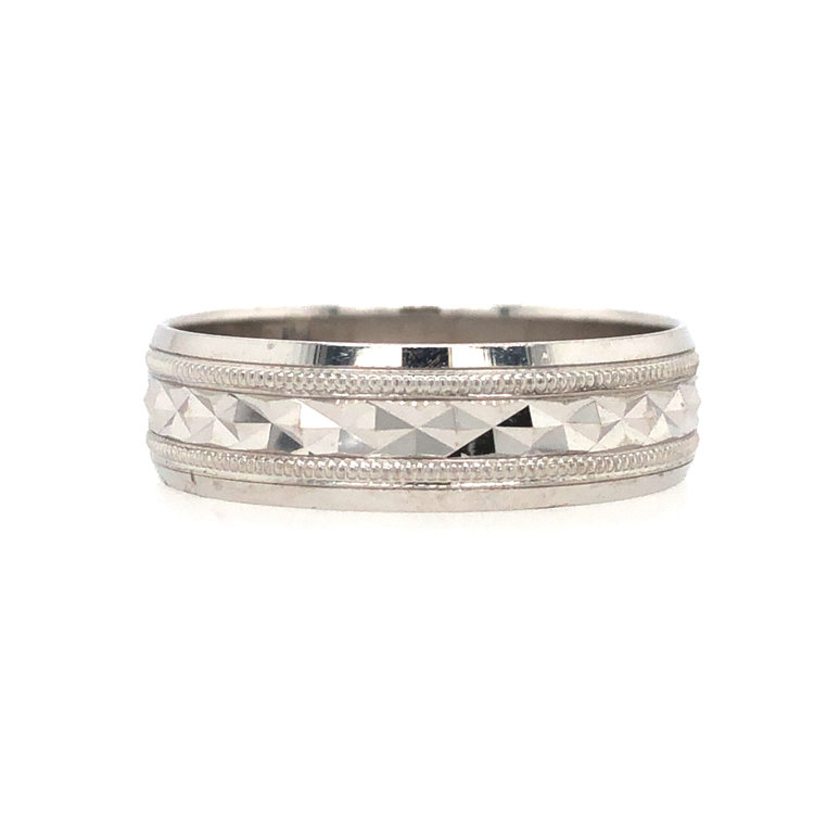 475553 14K WHITE GOLD  DIAMOND CUT CENTER 6MM SIZE 10 WEDDING BAND