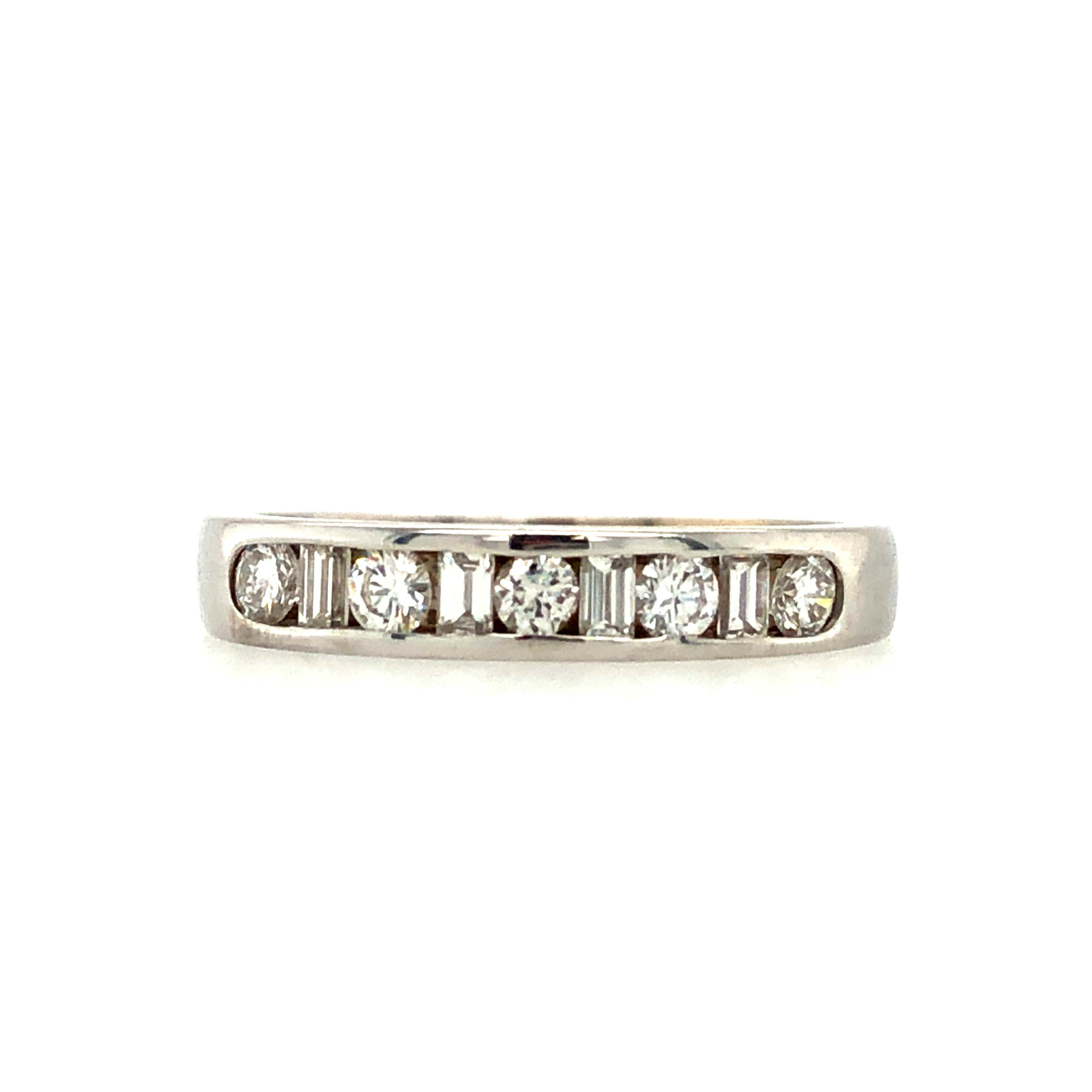 475277 14K WHITE GOLD BAGUETTE AND ROUND DIAMOND CHANNEL SET WEDDING BAND