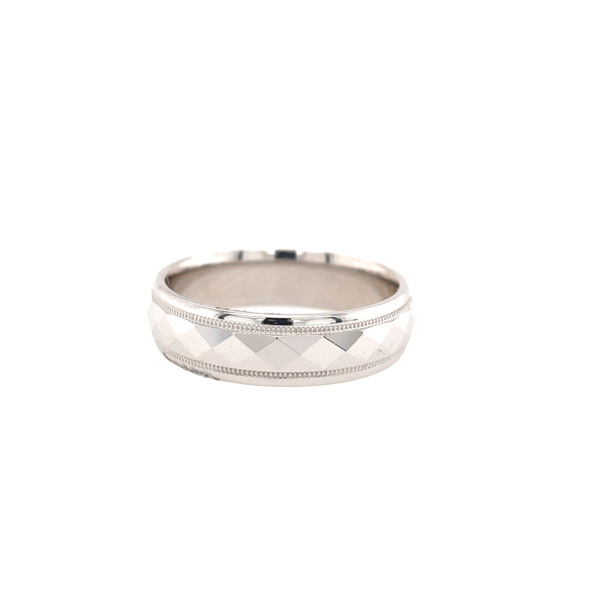 475259 14K WHITE GOLD MILGRAIN AND CHECKER DESIGN WEDDING BAND