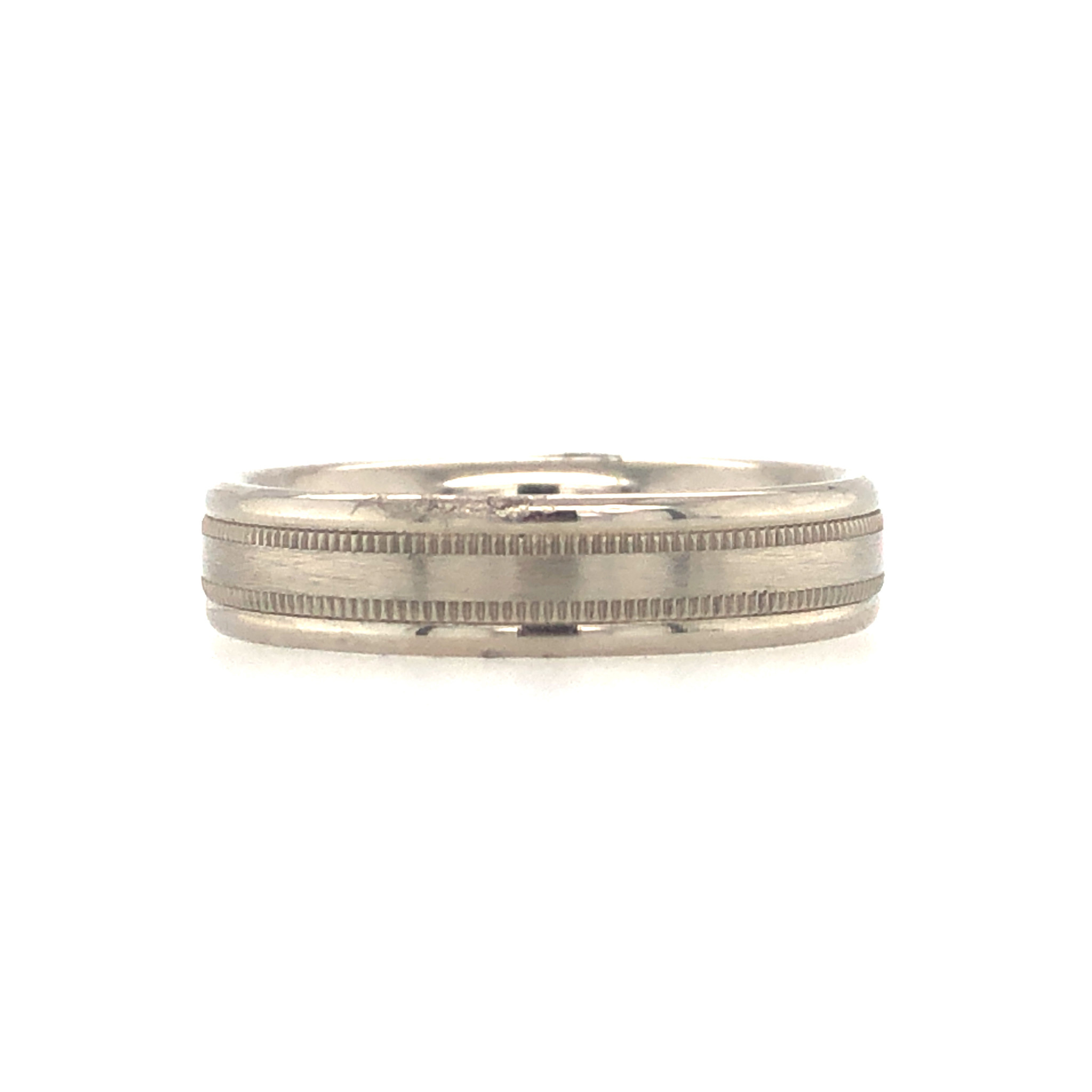 475312 14K WHITE GOLD 4MM DOUBLE MILGRAIN PLAIN WEDDING BAND