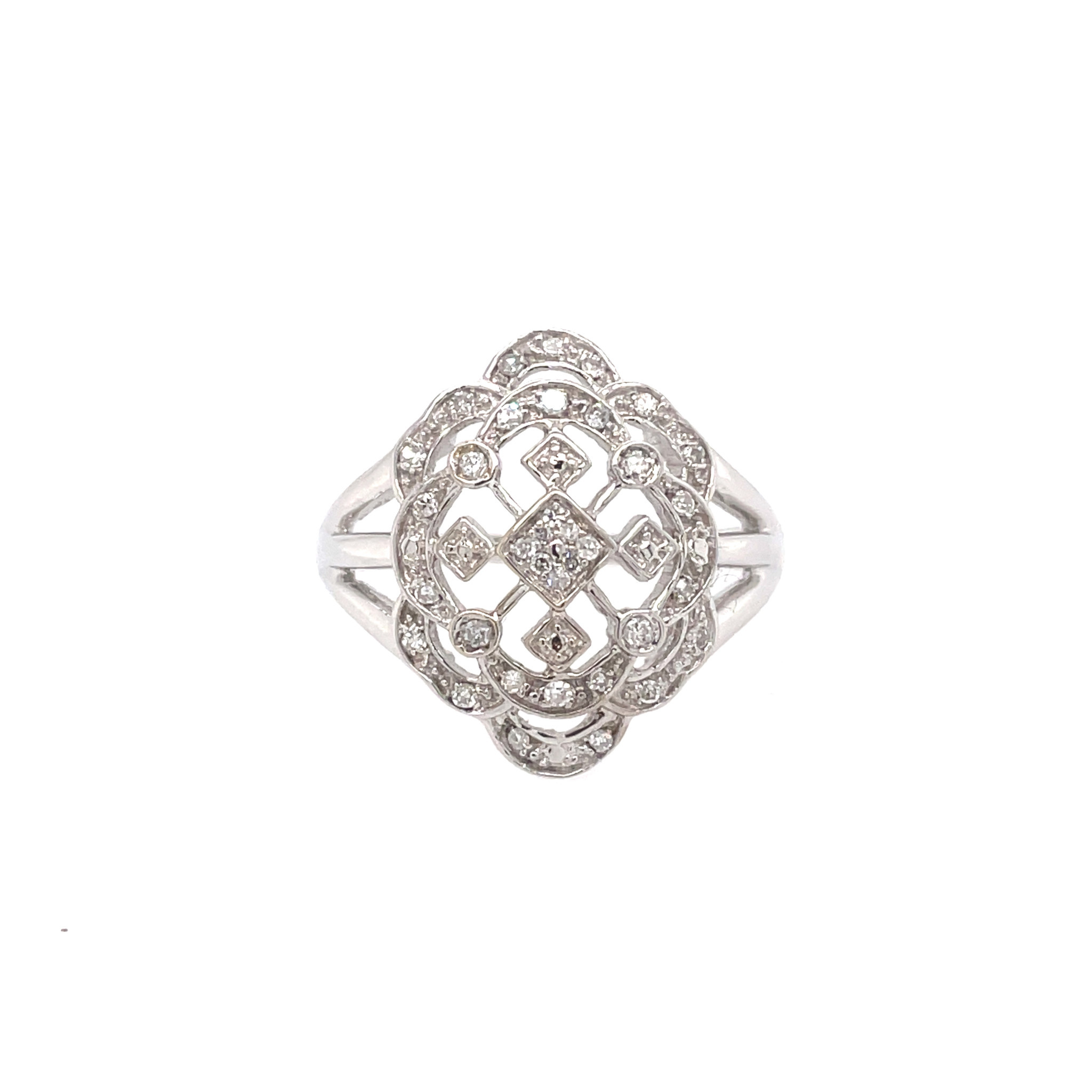 40973 14K WHITE GOLD ANTIQUE STYLE CUTOUT DIAMOND RING