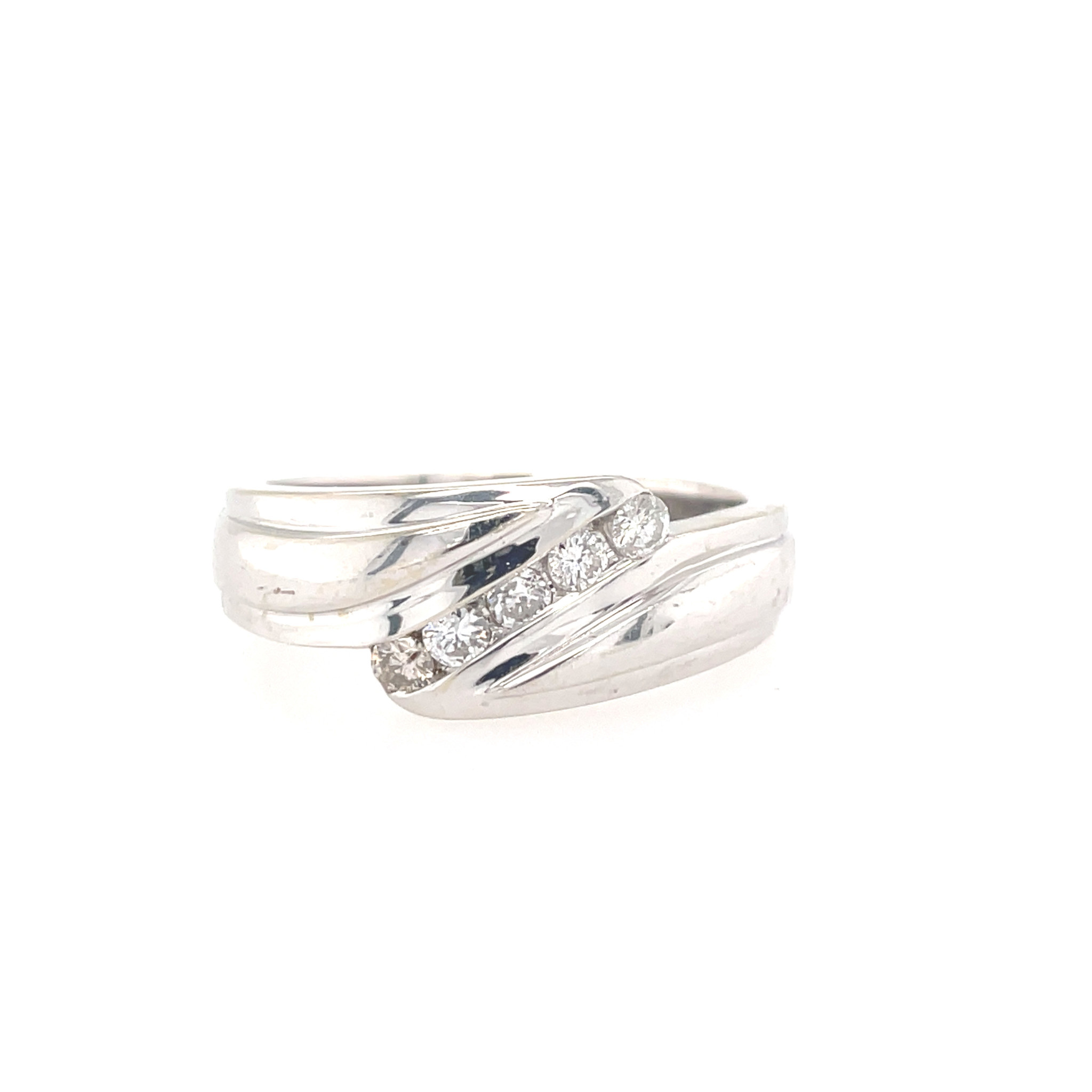 475447 14K WHITE GOLD .30TCW ROUND DIAMOND BYPASS WAVE DESIGN WEDDING BAND