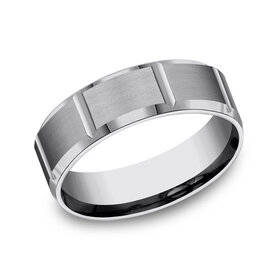 475388 7MM TUNGSTEN SATIN FINISH VERTICAL CUT MENS WEDDING BAND