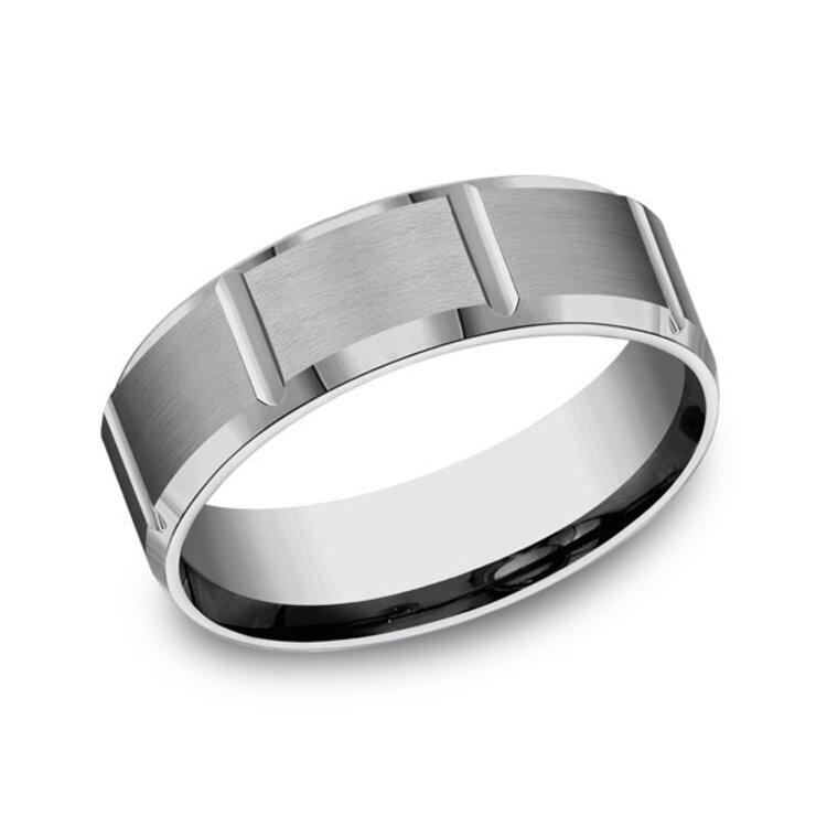 475388 7MM TUNGSTEN SATIN FINISH VERTICAL CUT MENS WEDDING BAND