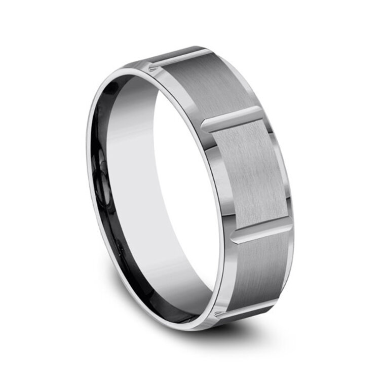 475388 7MM TUNGSTEN SATIN FINISH VERTICAL CUT MENS WEDDING BAND